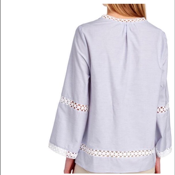 Peck & Peck Striped Print Crochet Trim Top Size XS - Picture 3 of 7